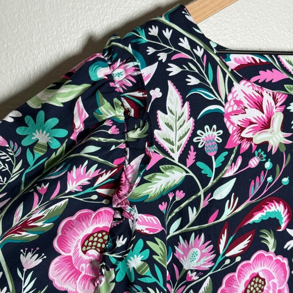 Crown & Ivy Womens Blouse XXL Blue Pink Floral Cotton Ruffle Peasant Bright - Picture 6 of 9